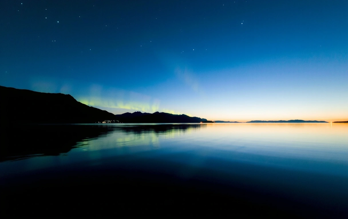 Paisaje de calma nórdica con aurora boreal